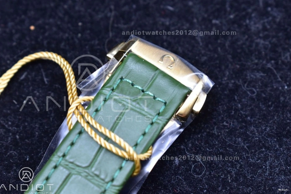 Gold Green Speedmaster Manual Green on Moonshine Strap Dial Edition RMF in Chrono YG Moonwatch Best Leather 0201